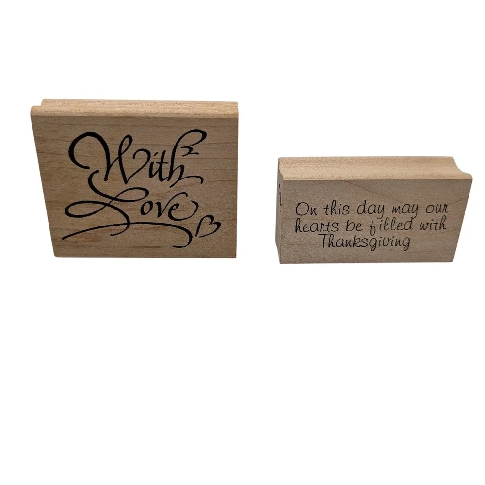 Vintage Wood Mounted Rubber Stamp Set Holidays Sayings Craft Seven Piece Set SEE